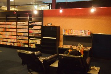 After all that exertion, help yourself to some manga and rest on the massage chairs.