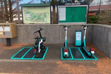 A LUUP Port, showing parked e-bikes and e-scooters