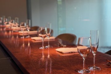 Dinner is served in a communal counter space