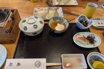 Breakfast includes grilled fish in the dining room
