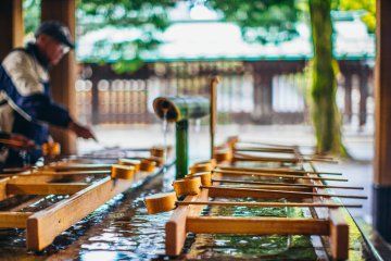 A temizuya water basin at a temple