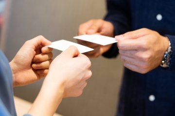 Swapping business cards in Japan
