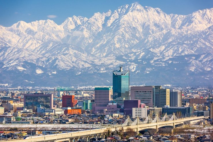 The Tateyama mountains providing a backdrop for Toyama