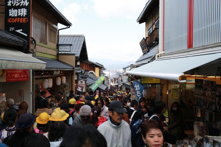 The crowded traditional streets of Kyoto