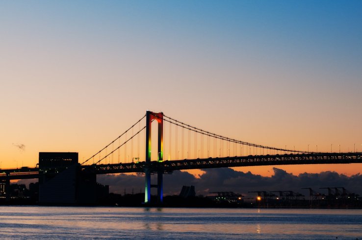 Morning pastel skies over Odaiba's Rainbow Bridge