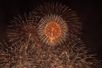 Colourful fireworks fill the crisp night sky.