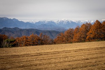 The Japanese Alps, with partial snow cover, appear in the background.