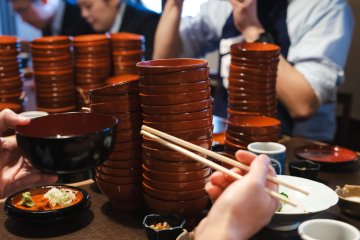 Mountains of soba bowls