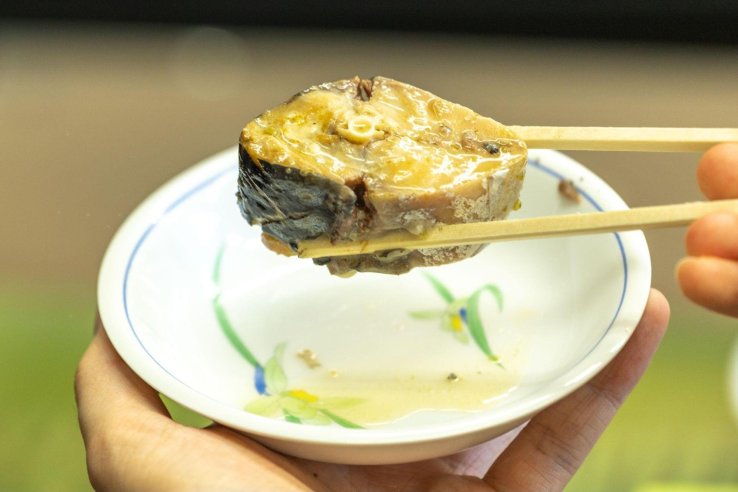 A meaty bite of canned mackerel