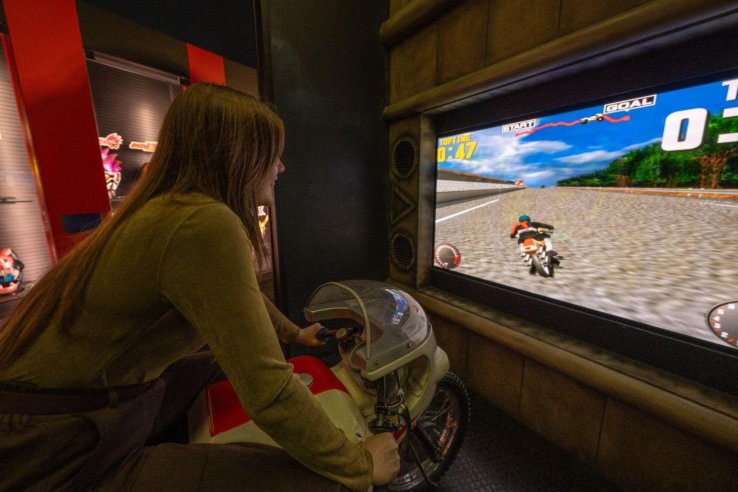 A motorbike arcade game at Ishinomori Manga Museum