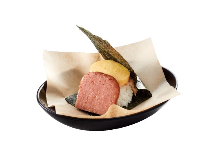SPAM and egg onigirazu with tuna mayonnaise (429 JPY including tax), inspired by Okinawa's well known fondness for the canned lunch meat