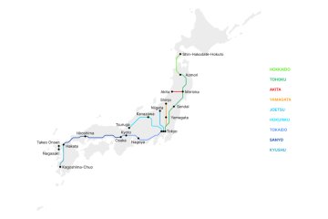 A map of the Shinkansen bullet train routes