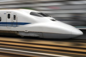 A Japanese bullet train flying by