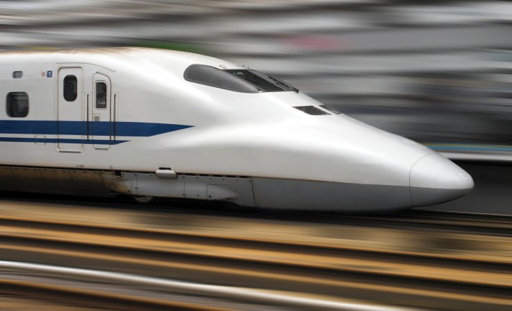 A Japanese bullet train flying by