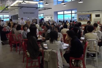 You can sit and sample your buys at the food court