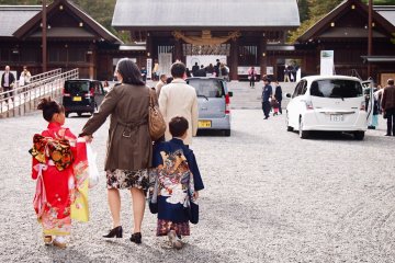 Girls were dressed in kimonos and boys in haori jackets and hakama trousers.