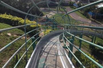 The safety cage runs along the entire length of the slide