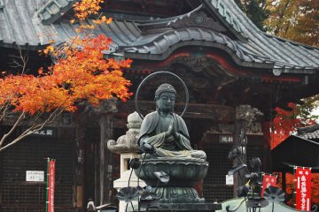Buddha is sitting in front of main building