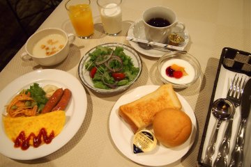 Or, the western option is available with a delicious spread of omelette, salad, breads and sausages.