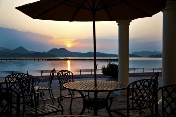 Sunrise over Omura Bay from the hotel's terrace