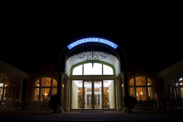 Waterfront entrance at night