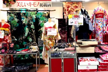 <p>Gorgeous Kimonos on display for the shichigosan festival at Furisode Kispa La Park</p>