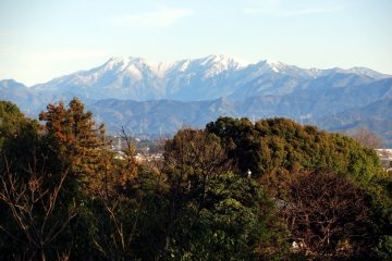 Snowy mountains from the hilltop