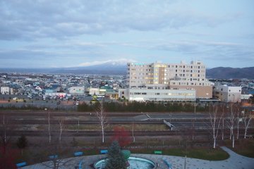 <p>The view from the hotel room looks out to Mount Tokachidake.</p>