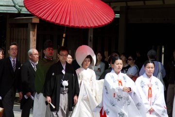 <p>As this is a very traditional wedding ceremony, the couples getting married here all wear the traditional wedding 'kimono'.&nbsp;</p>