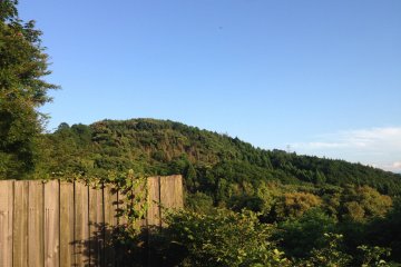 Enjoy calming views of forested mountains from the comfort of the outdoor hot springs