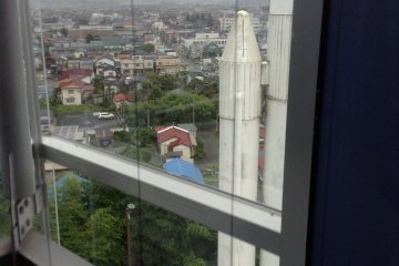 <p>A view of the elevator ride up the tower.</p>
