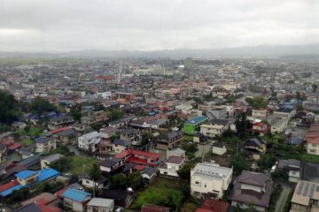 <p>A view of Kakuda&nbsp;City. The residential areas have&nbsp;a bit more color&nbsp;to its architecture than most Japanese towns.</p>