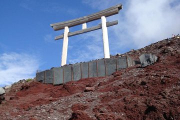 Torii gates atop the mountain.