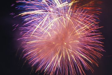 A close-up of the fireworks at Minate Kobe Fireworks festival