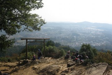 <p>Enjoying the view from the second torii of Kotahira Shrine</p>