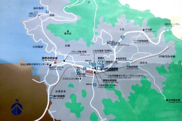 Map of the local area with the Onsen just east of the train station.