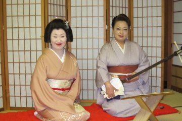 Tachikata (Geisha Dancer) Ms. Shiori and Jikata (Geisha Musician) Ms. Shisenya Madoka. Her Shamisen performance was superb