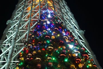 Christmas tree and the&nbsp;Skytree in the background. This seemed to be the most popular view, as many people were gathering here.