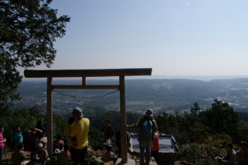 <p>Admiring the view from Mt. Hiwada's Kotahira Shrine</p>