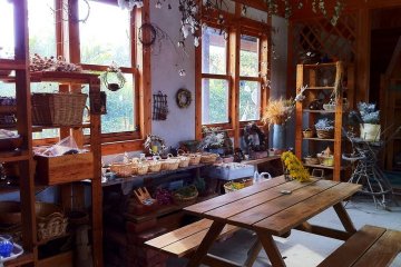 Wooden guesthouse complete with an organic food restaurant!
