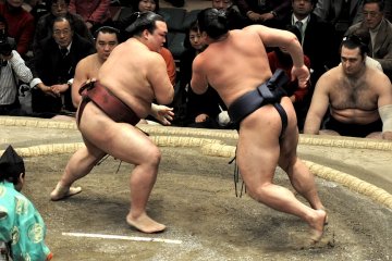 Tochinowaka and Kisenosato charge at each other