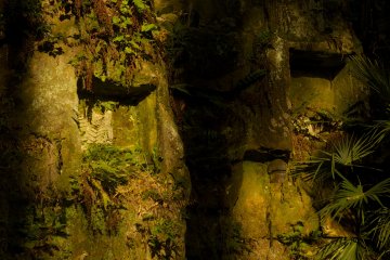 Shadows on the cliff face along the path to the temple.