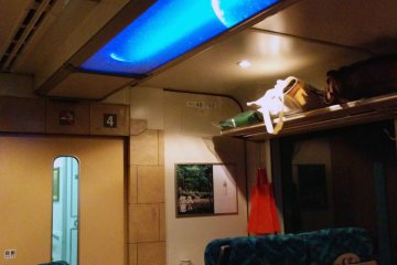 When the train enters a tunnel, the regular lights fade and a&nbsp;collage of space appears.&nbsp;