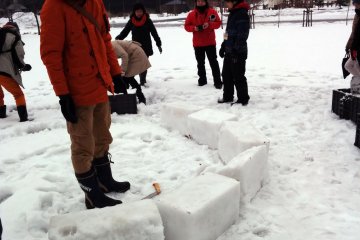 <p>One camper is not so happy as he realizes we won't be done with the igloo in just 15 minutes.&nbsp;</p>