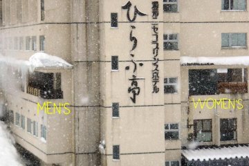 view from the chair lift of men & women onsen pools