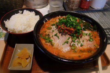<p>The ramen set: ramen, rice, and gyoza.</p>