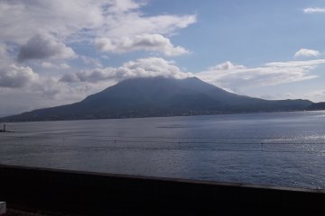 <p>The view from the garden across the bay to Sakurajima</p>